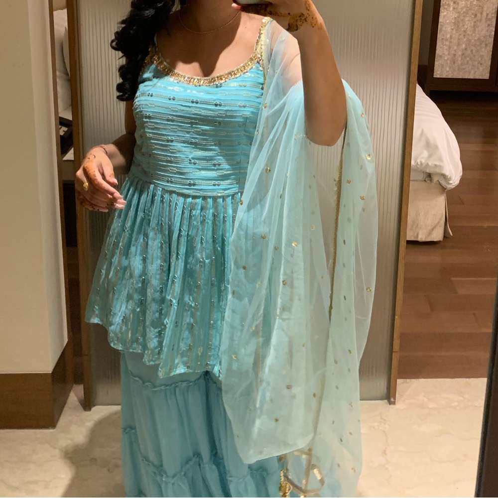 Aqua Sequin Palazzo Suit